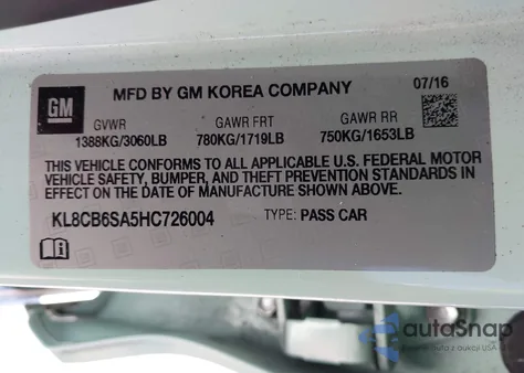 2017 Chevrolet Spark Ls Cvt из США, поврежденный, VIN KL8CB6SA5HC726004